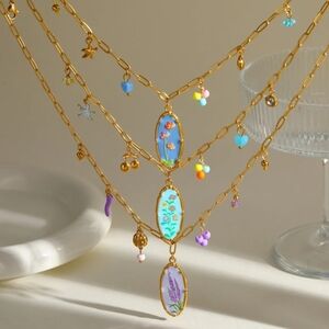 Floral Pendant Necklace Lavender Blue